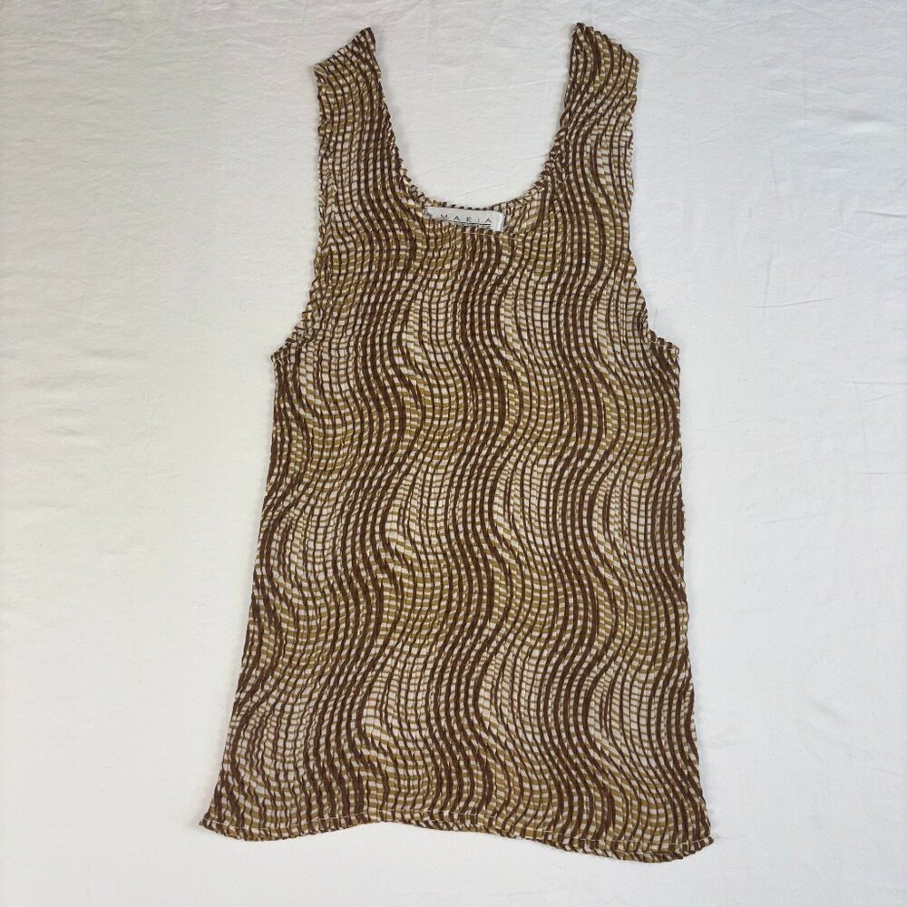 Maria Gabrielle Brown and Beige Patterned Tank Top - Size M